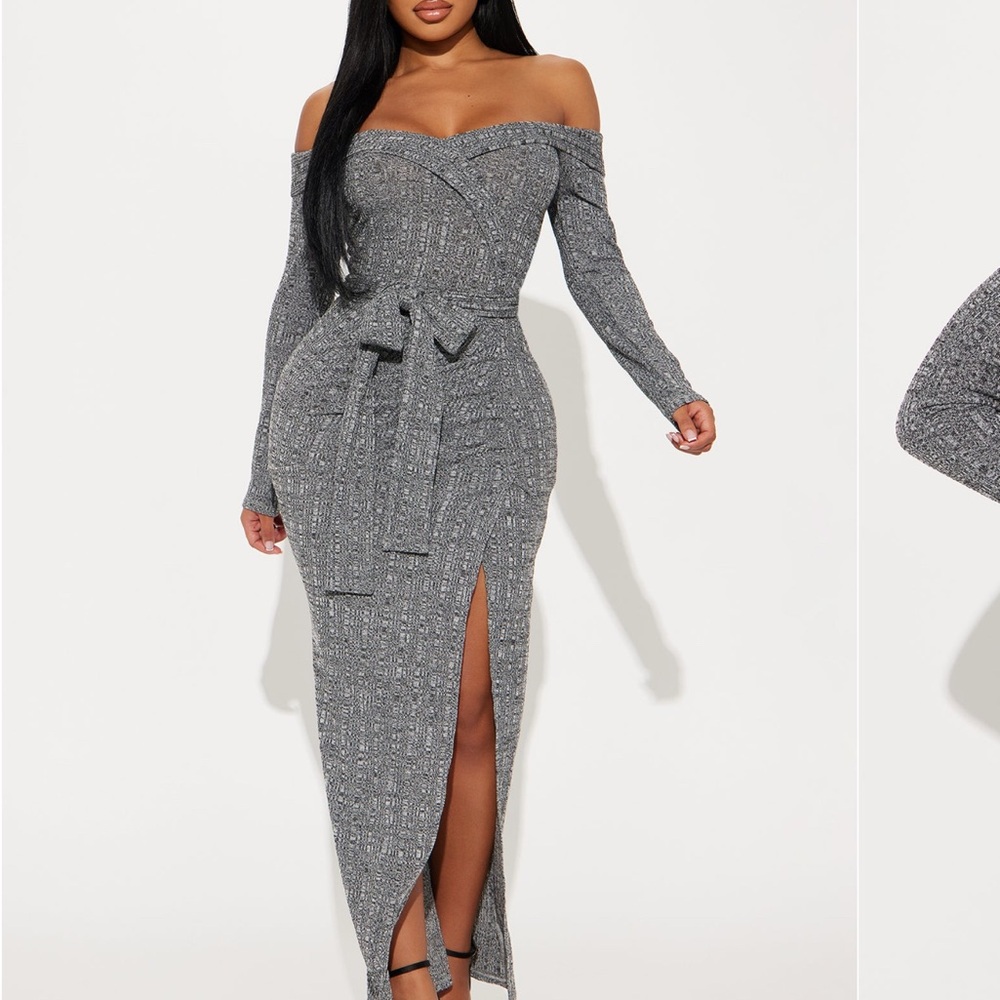Elegant Off-Shoulder Gray Dress